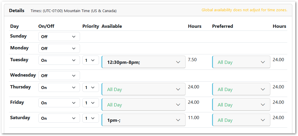 Availability Template