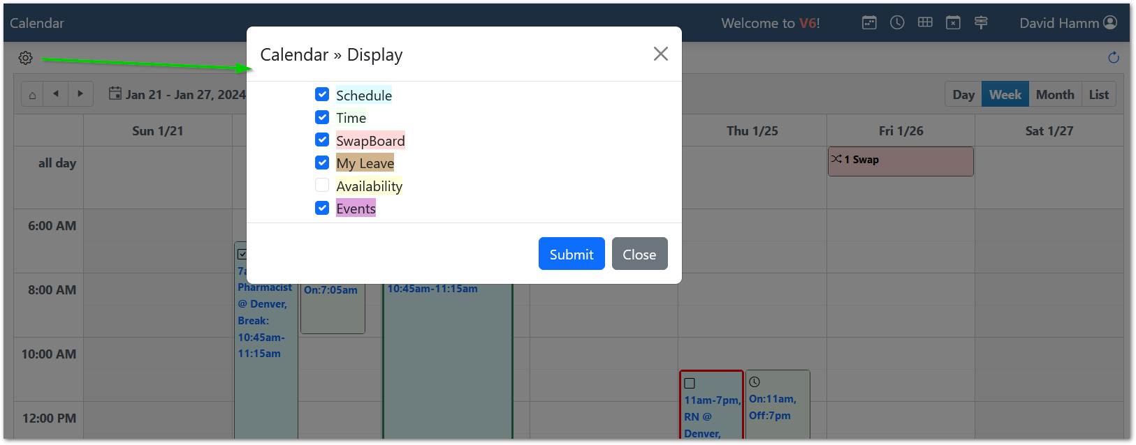 Calendar Display Settings