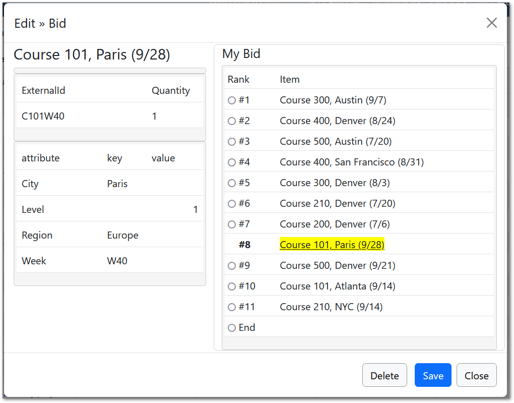 Add Shift Bid Choice