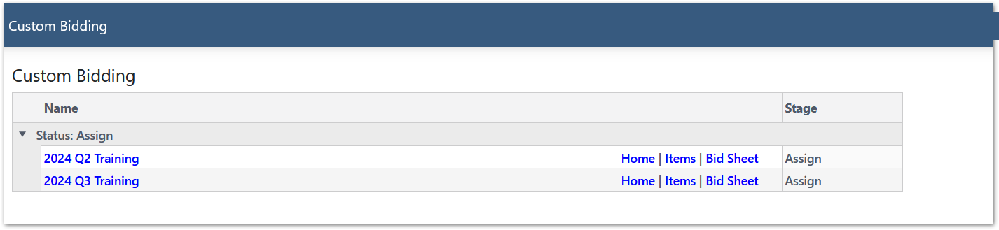 Custom Bids List