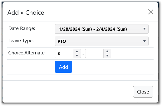 Add Shift Bid Choice