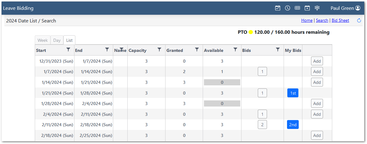 Leave Bid Search