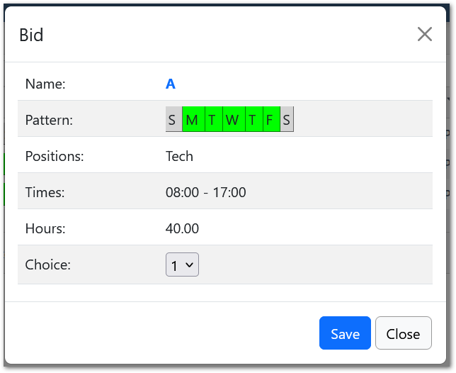 Add Shift Bid Choice