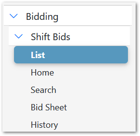 Shift Bids Menu