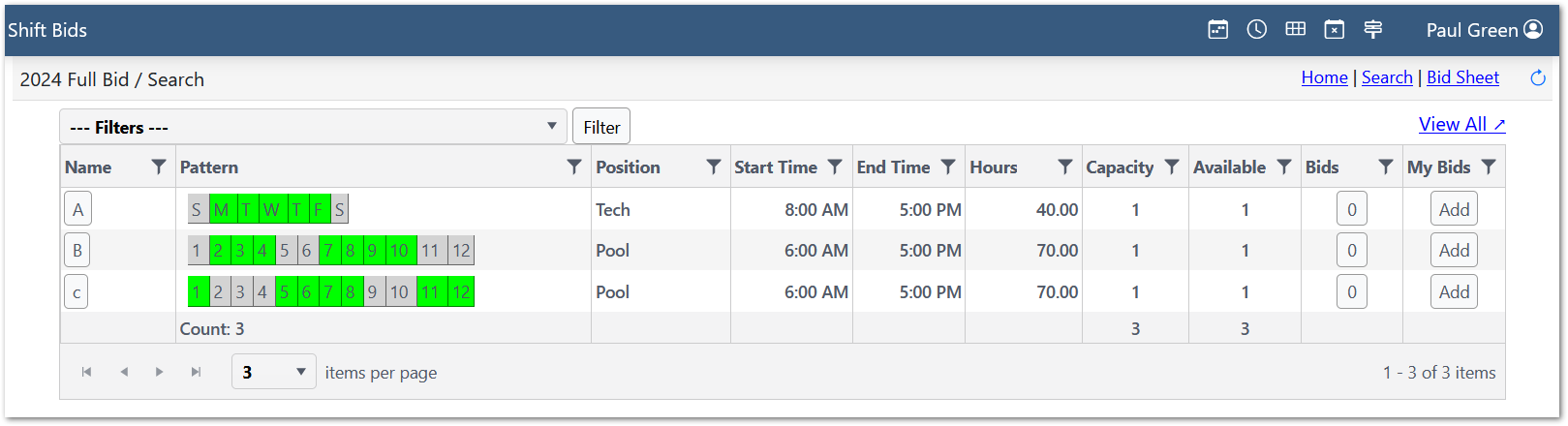 Shift Bid Search