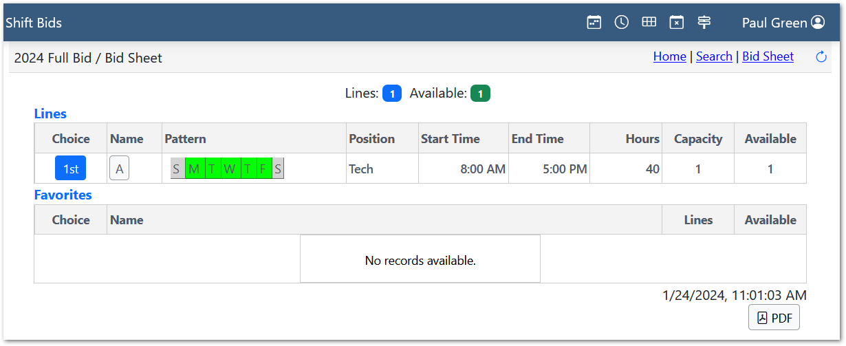 Shift Bidsheet