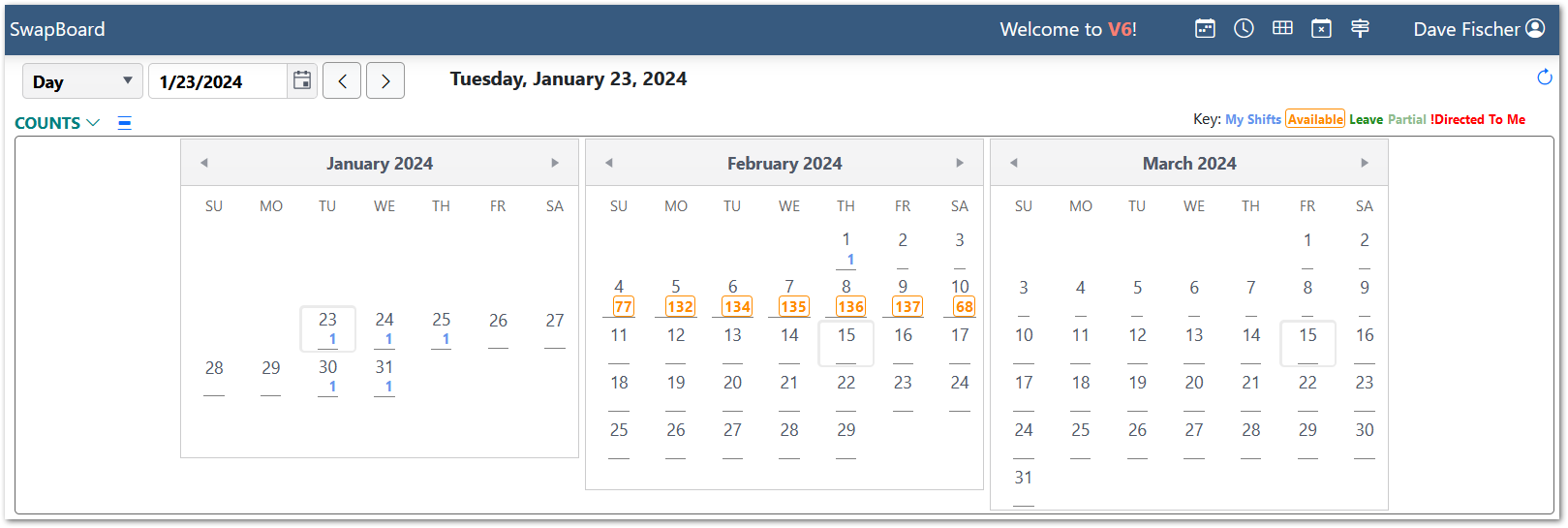 Swapboard Counts - Calendar