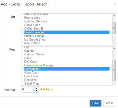 Add Employee Skills to at a Location for a Station