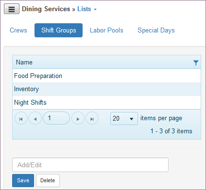 Lists Shift Groups