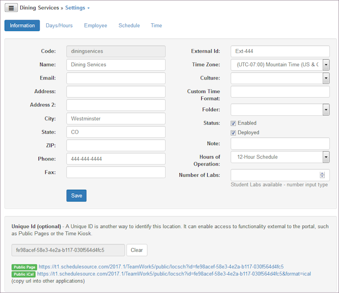 Settings Information