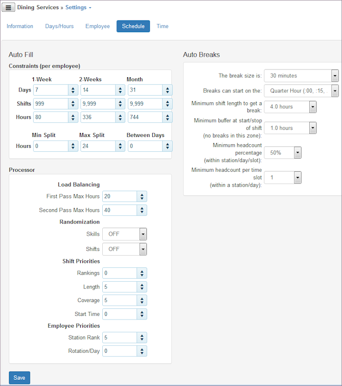 Settings Schedule