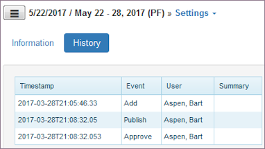 Schedule Settings History