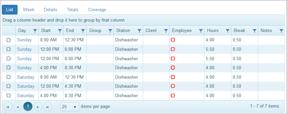 Shifts List View