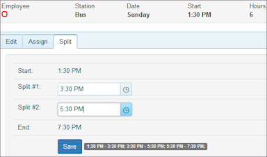 Details for Split Shift