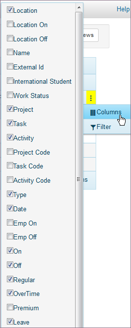 Actuals Column Options